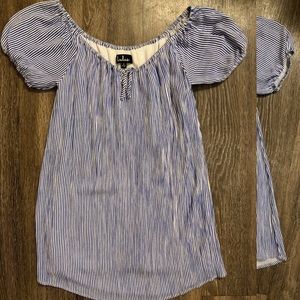 Off shoulder blue and white Lulu’s dress